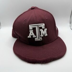 Texas A&M Fitted Hat Size 7 1/2 New Era 100% Wool‎ Cap Burgundy **